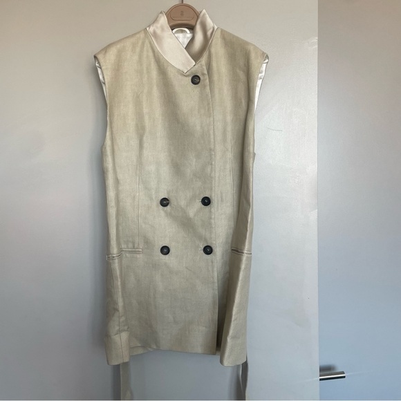 NWT BRUNELLO CUCINELLI Double-breasted linen-twill vest in sand brown - Picture 2 of 6
